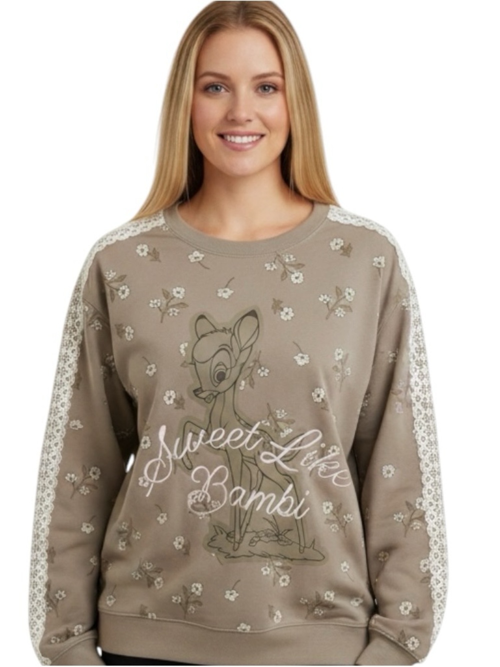 NWT Disney Bambi Crewneck with Lace Details Oversize Small